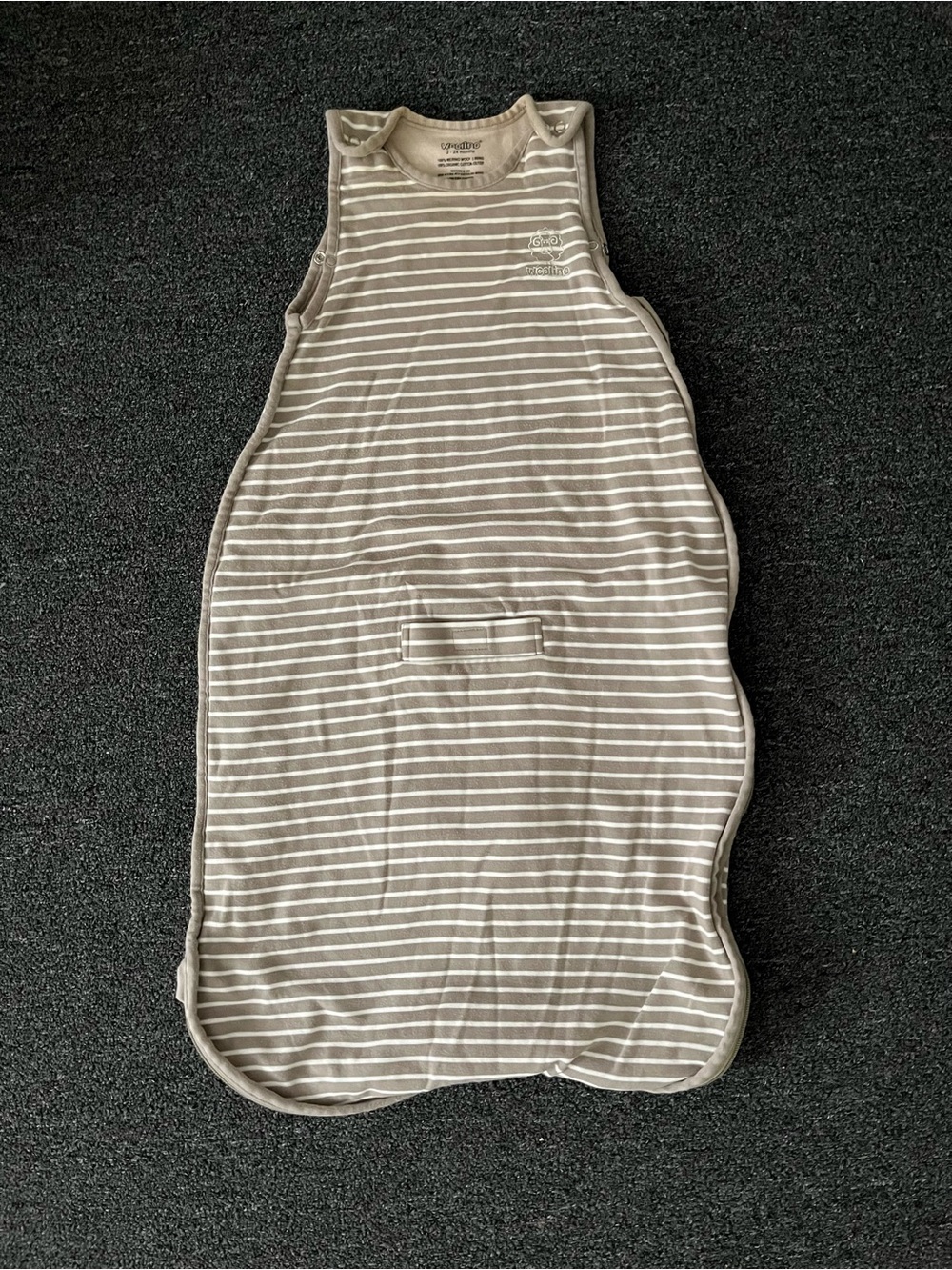 Woolino merino wool sleeping bag sleep sack gray beige striped 2-24 months